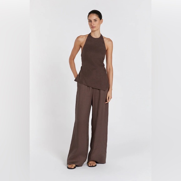 Abercrombie brown linen blend ultra wide leg pants - Picture 1 of 10